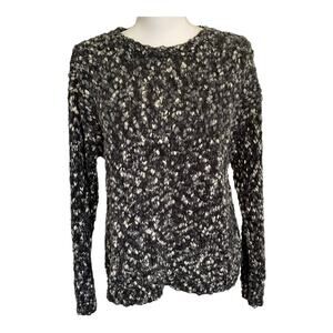 J Jill Wool Blend Black Gray Woven Chunky Sweater Medium